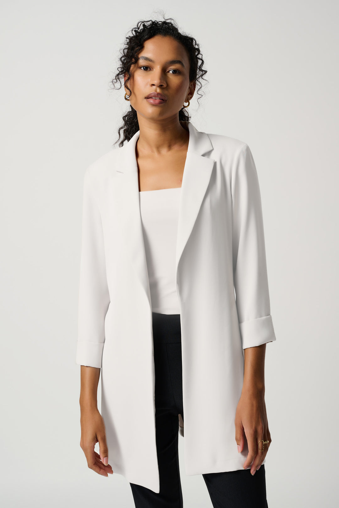 Joseph Ribkoff Fall 2023 women's business casual open front long basic blazer - vanilla front