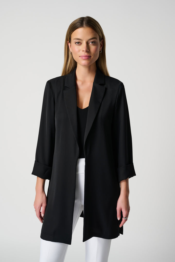 Joseph Ribkoff Fall 2023 women's business casual open front long basic blazer - black front