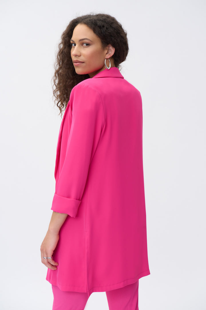 Joseph Ribkoff Fall 2023 women's business casual open front long basic blazer - dazzle pink back