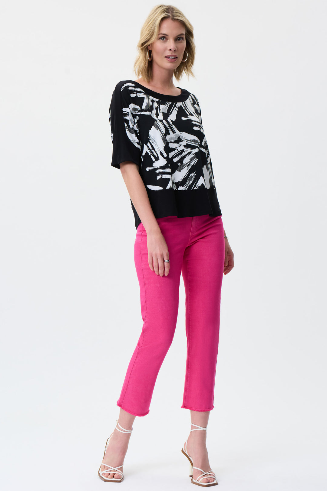 JOSEPH RIBKOFF SPRING 2023 women's casual colourful slim cropped jeans with frayed hem - dazzle pink