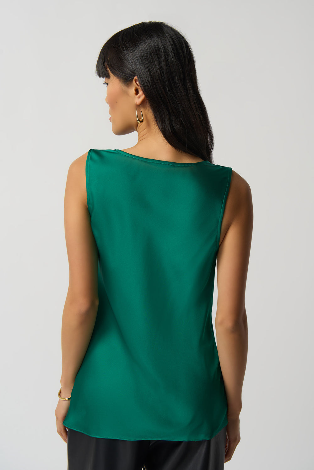Joseph Ribkoff Fall 2023 women's business casual silk satin sleeveless tunic blouse top - kelly green back