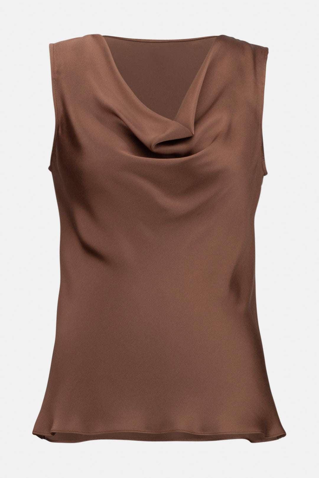Joseph Ribkoff Fall 2023 women's business casual silk satin sleeveless tunic blouse top - toffee product front
