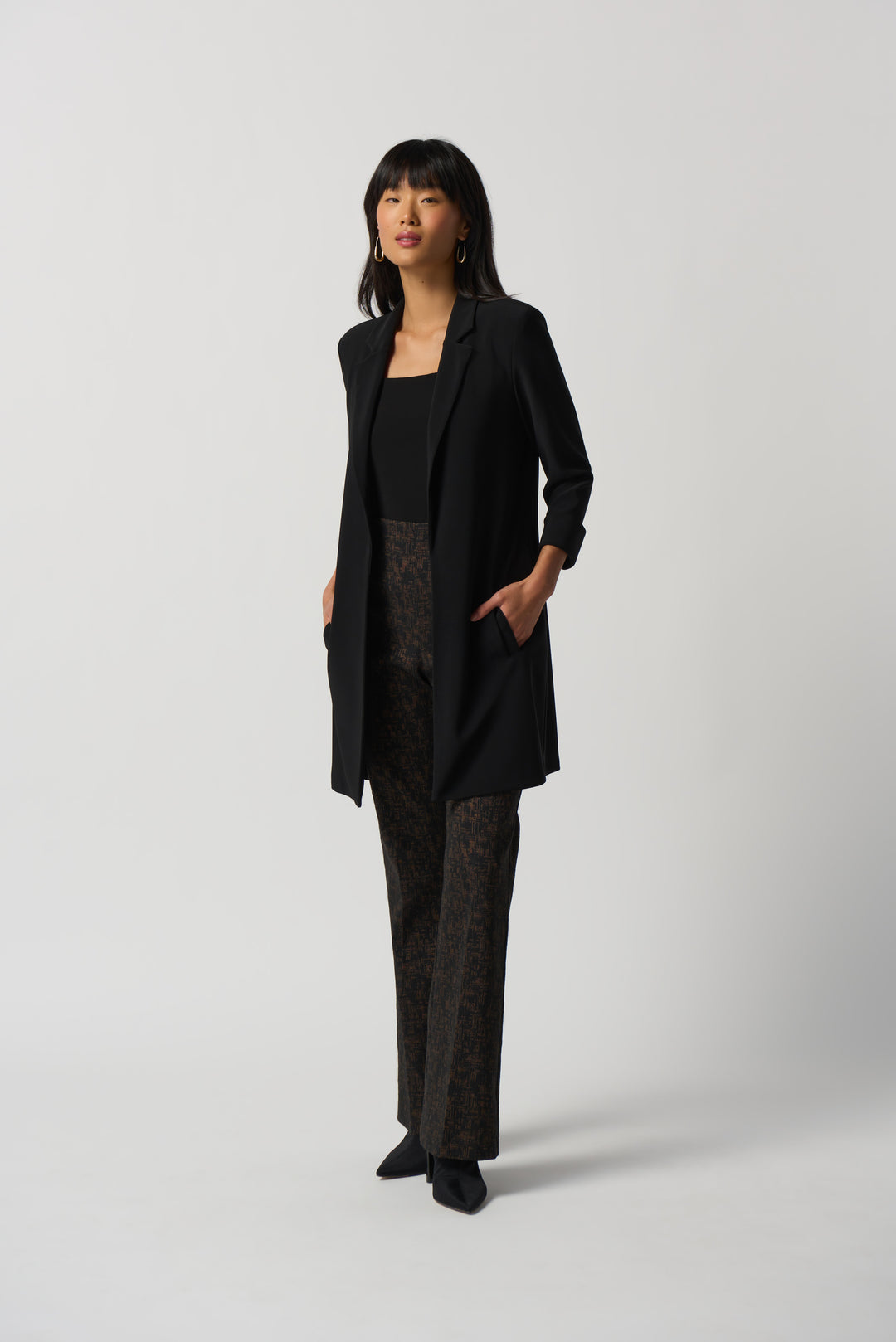 Joseph Ribkoff Fall 2023 women's business casual relaxed black blazer - full view