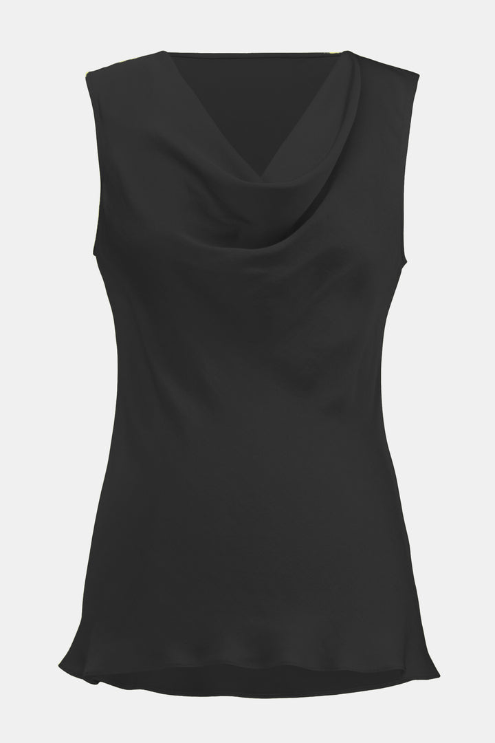 Joseph Ribkoff Fall 2024 This Drape Neck Satin Top from Joseph Ribkoff is the perfect choice for a sophisticated, stylish look. 