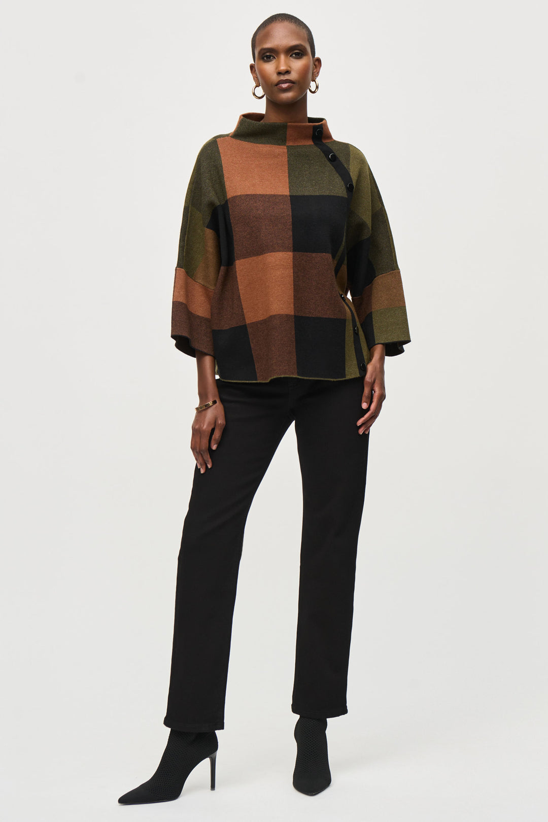 PLAID MOCK NECK TOP