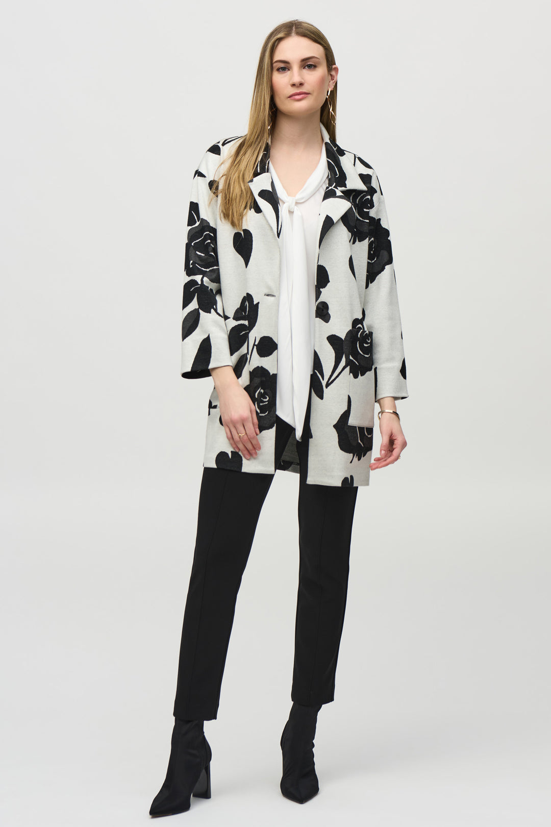 JACQUARD KNIT FLORAL COAT