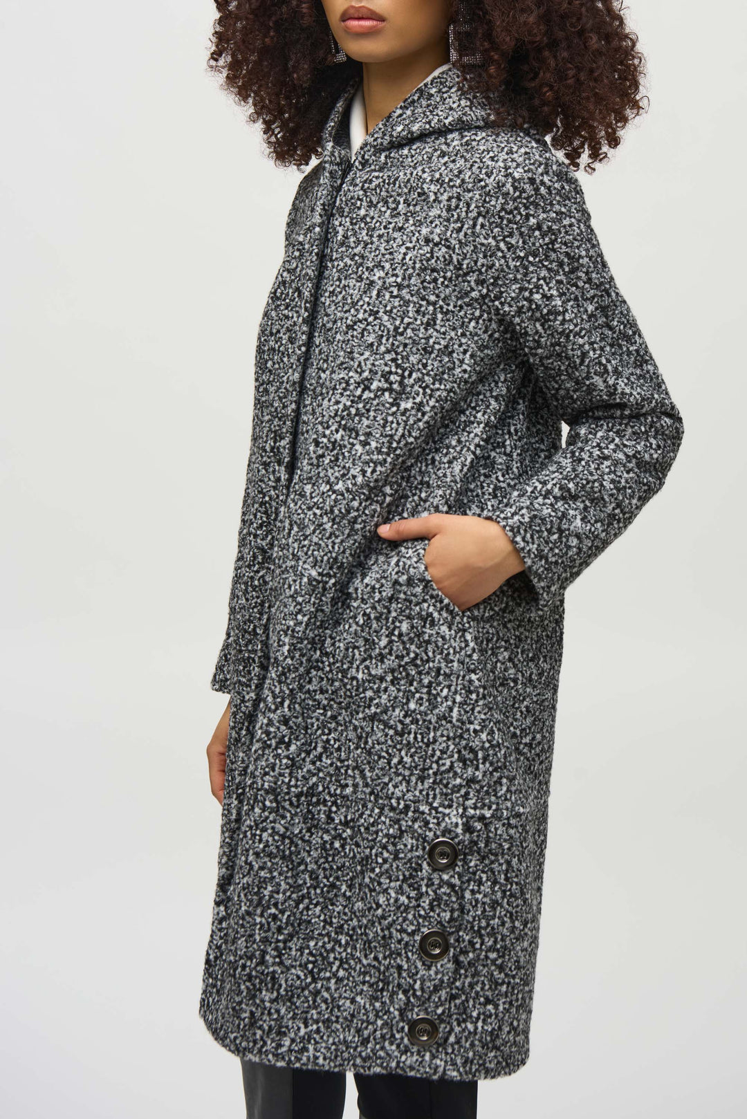 BOUCLE KNIT HOODIE COAT