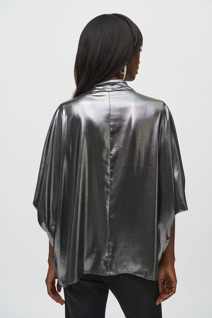 METALLIC FOILED CHIFFON WRAP TOP