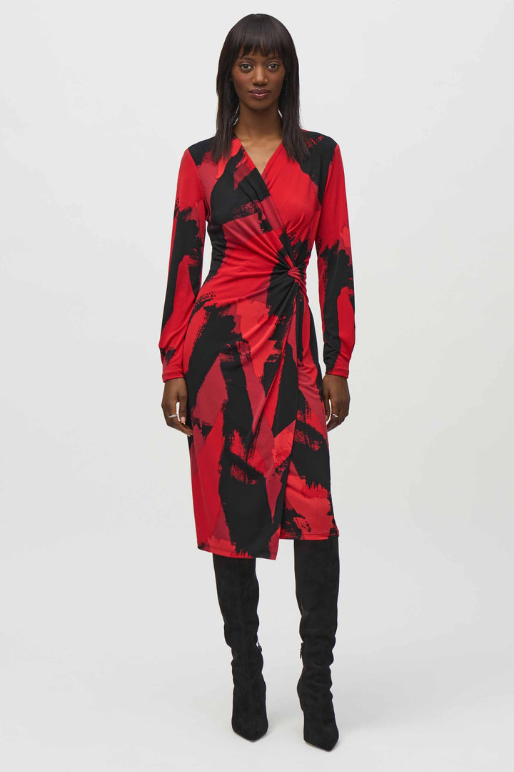 Joseph Ribkoff Fall 2024 This vibrant, standout dress is made with stretchy fabric ensures a figure flattering look overall.