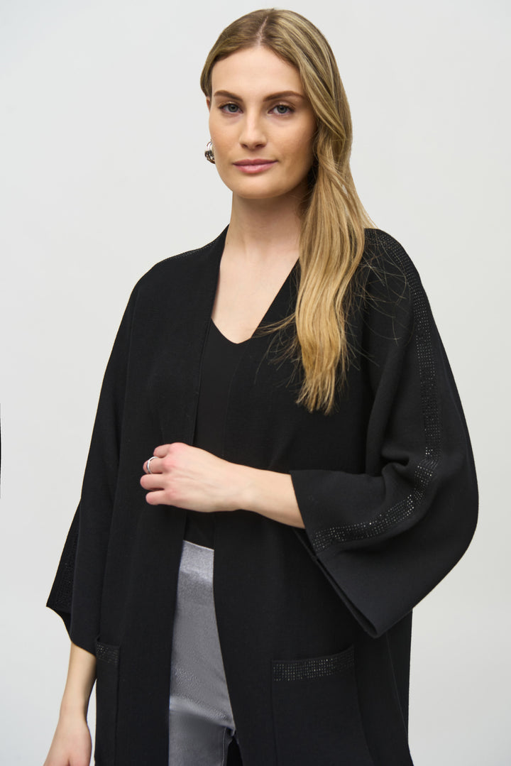 Joseph Ribkoff Fall 2024 With sparkling bling details on the pockets and sleeves, this cute cardigan is the perfect addition to any outfit.