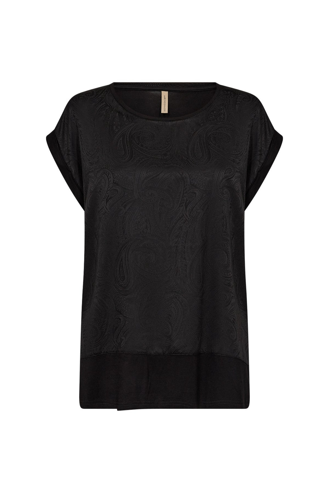Soya Concept Fall 2024 This versatile Satin Paisley Front Tee offers endless styling options with its subtle satin shine, contrast plain back, and light, relaxed fit. 