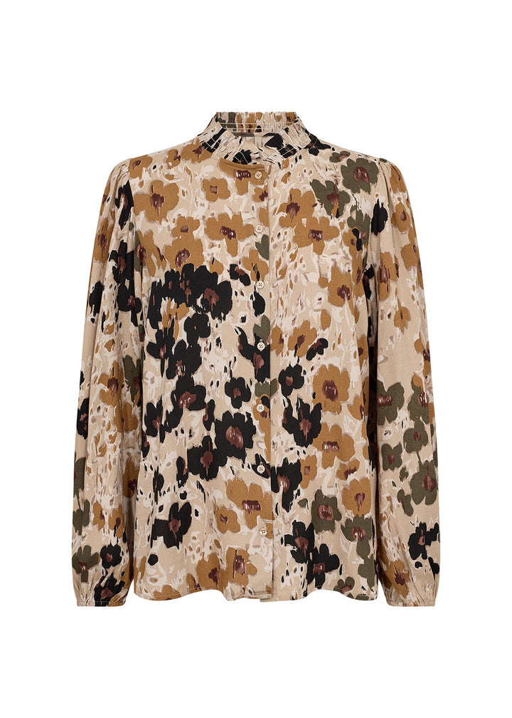 FLORAL SHIRRED COLLAR BLOUSE