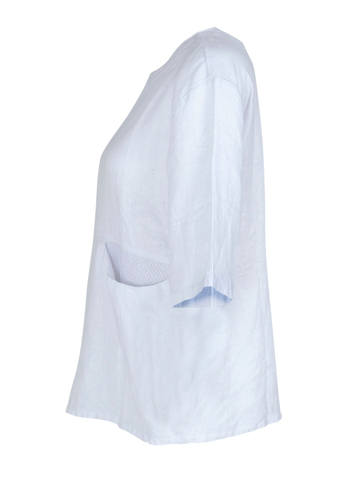 EverSassy Spring 2023 wone's casual loose linen top with pocket and snap details - white side