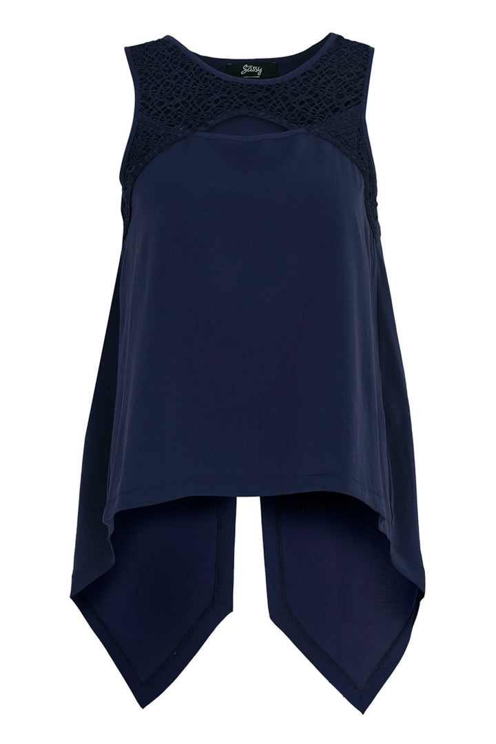 SUMMER VIBES NAVY SLEEVELESS HI LO WITH MESH TOP