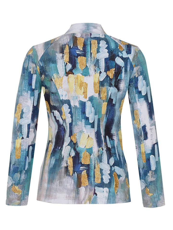 ABSTRACT WITH BLUE ZIP SWEATER JACKET