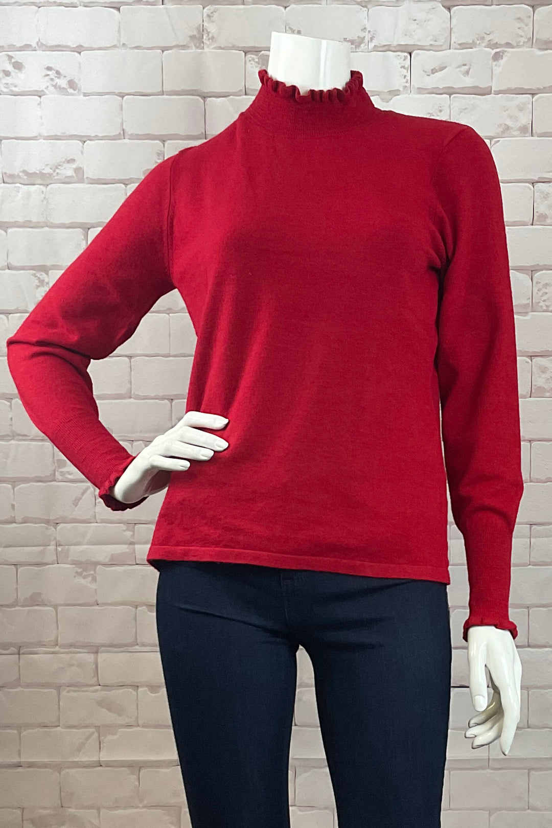 LS SHIRRED MOCK NECK TOP