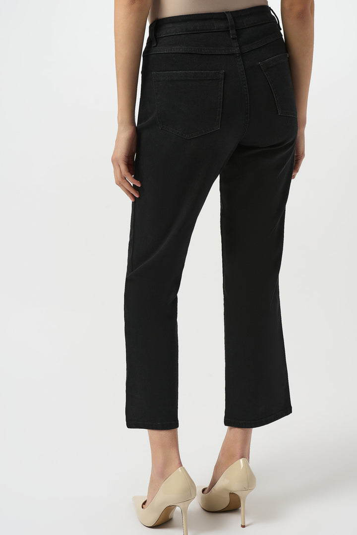 BLACK RHINESTONE CRISS CROSS HEM CLASSIC STRAIGHT JEAN