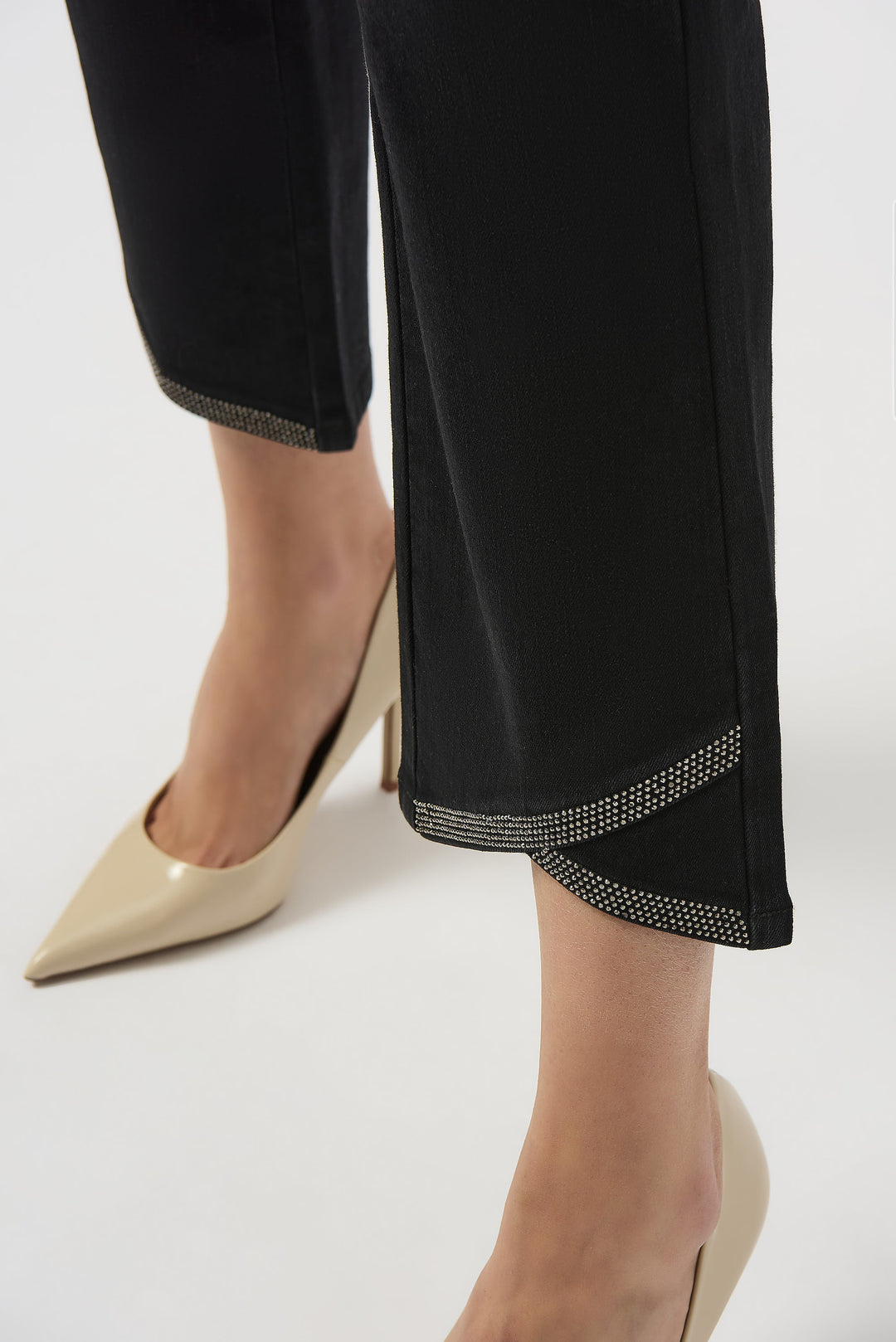 BLACK RHINESTONE CRISS CROSS HEM CLASSIC STRAIGHT JEAN