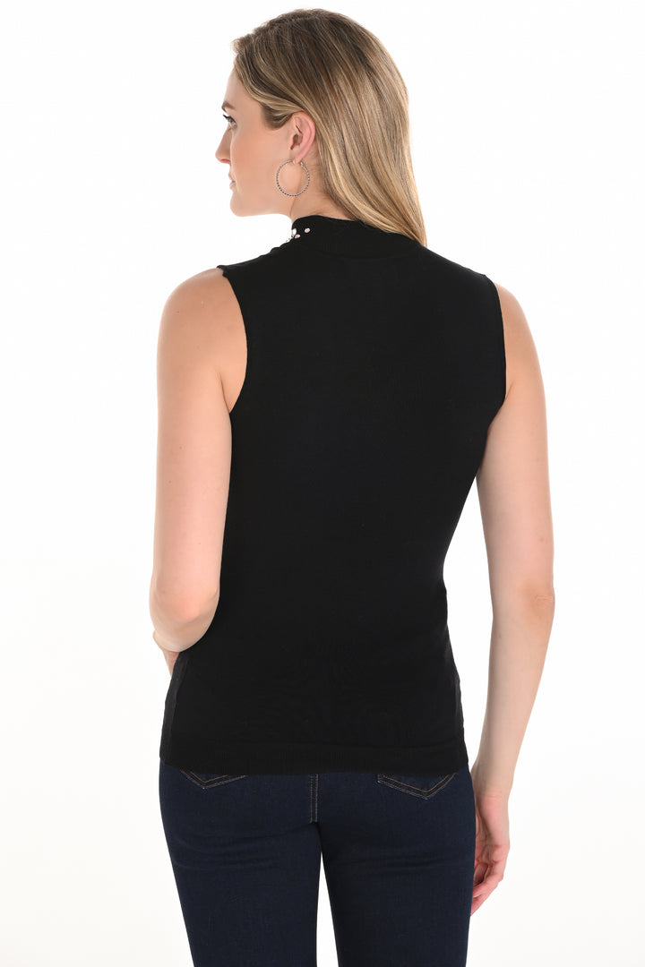 BLACK SLEEVELESS MOCK WITH JEWELS