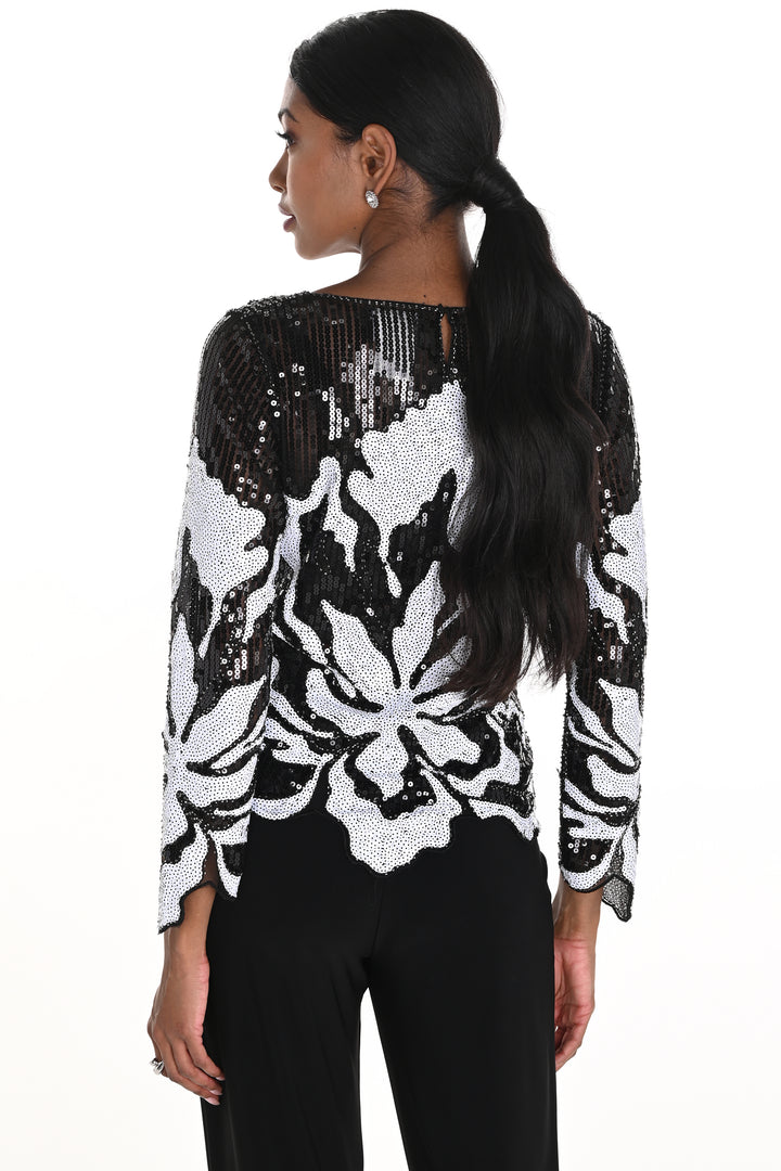 BLACK WHITE SEQUIN FLORAL TOP