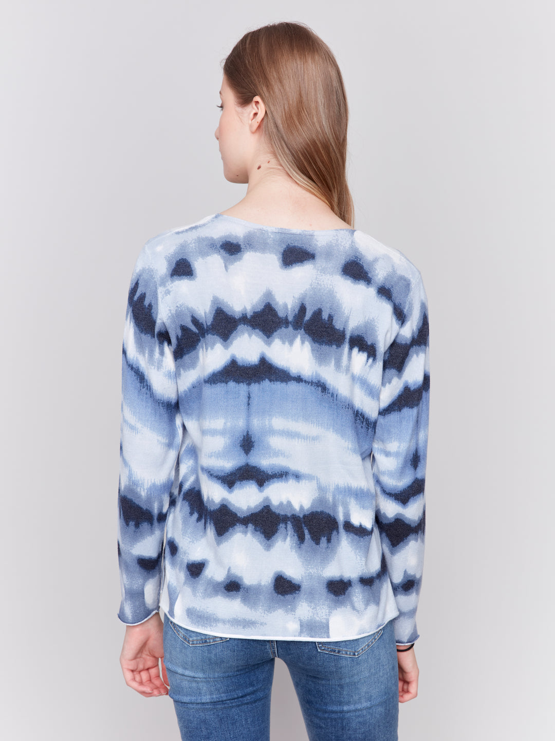 TIEDYE STRIPE LS V-NECK TOP