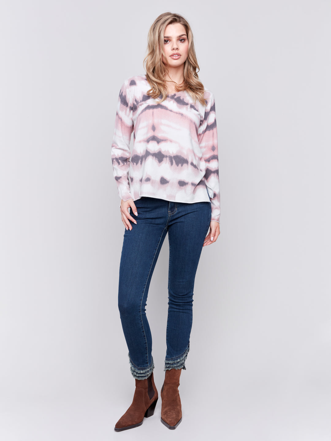 TIEDYE STRIPE LS V-NECK TOP