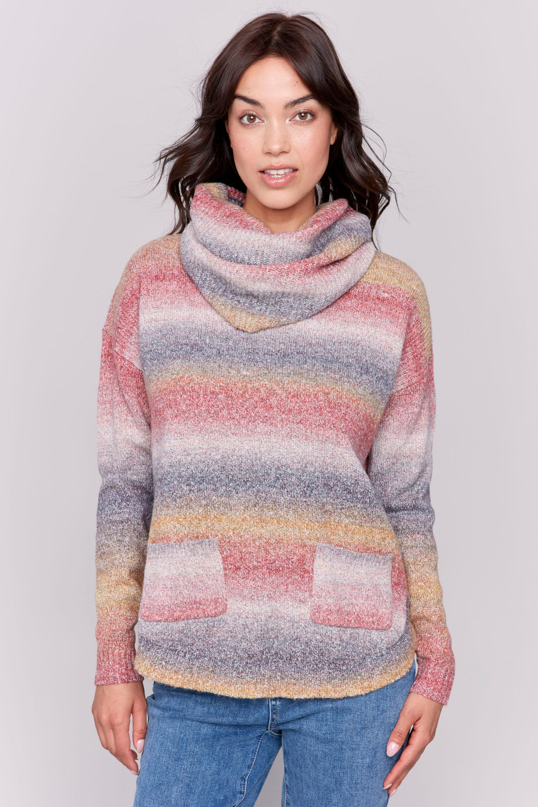 Charlie B Fall 2024  Made from a soft cotton blend for ultimate comfort, this sweater features a neat spacedye colour print and a round hem. 