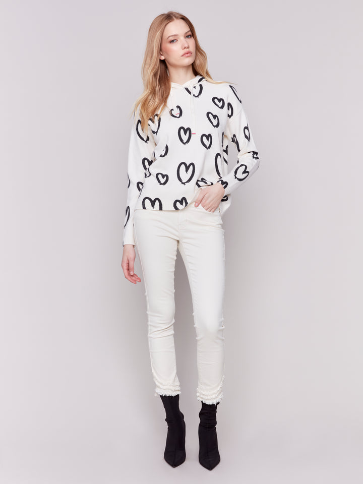 HEARTS PRINT HOODIE TOP