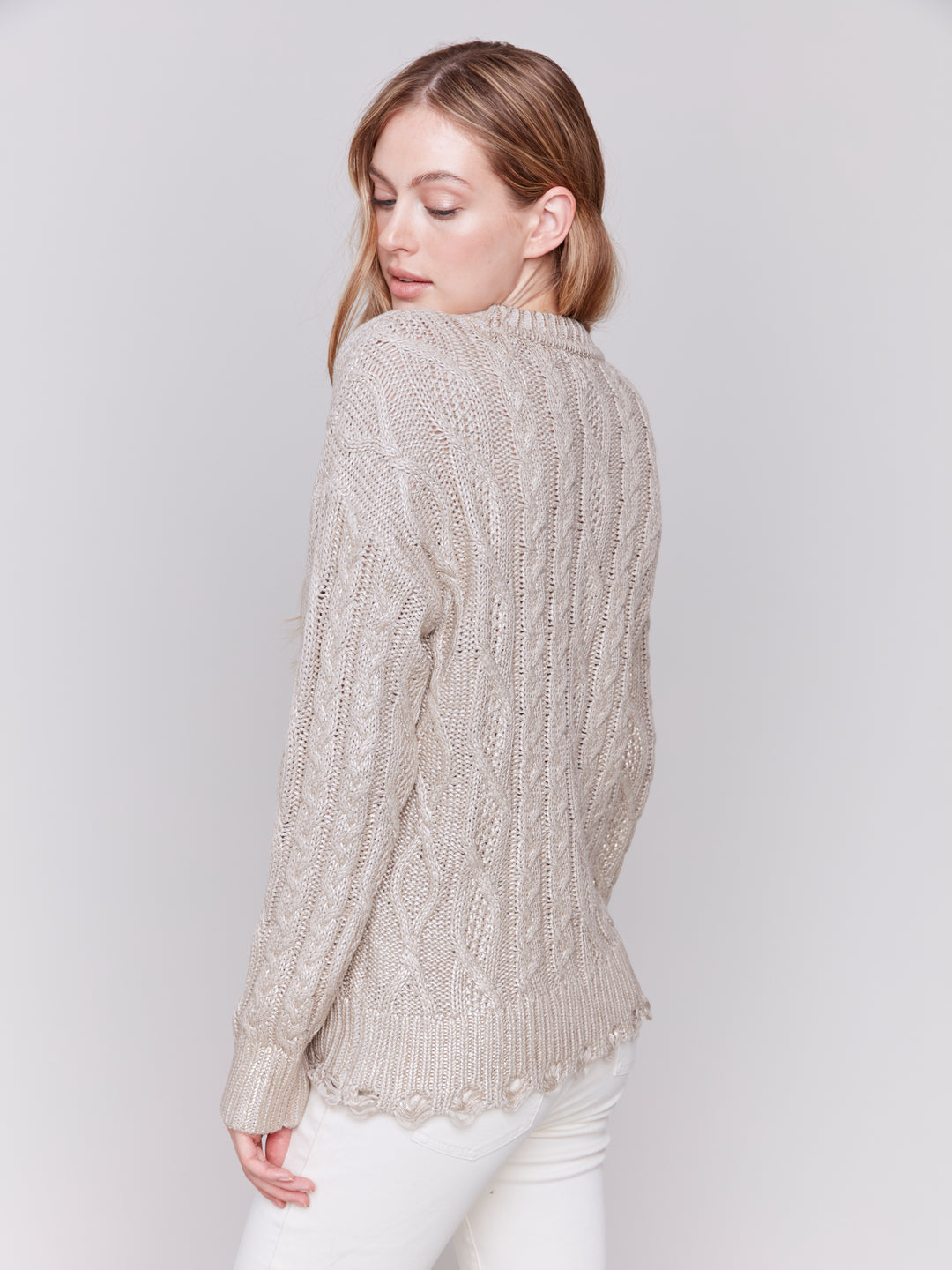 FOILED CABLE KNIT LS TOP