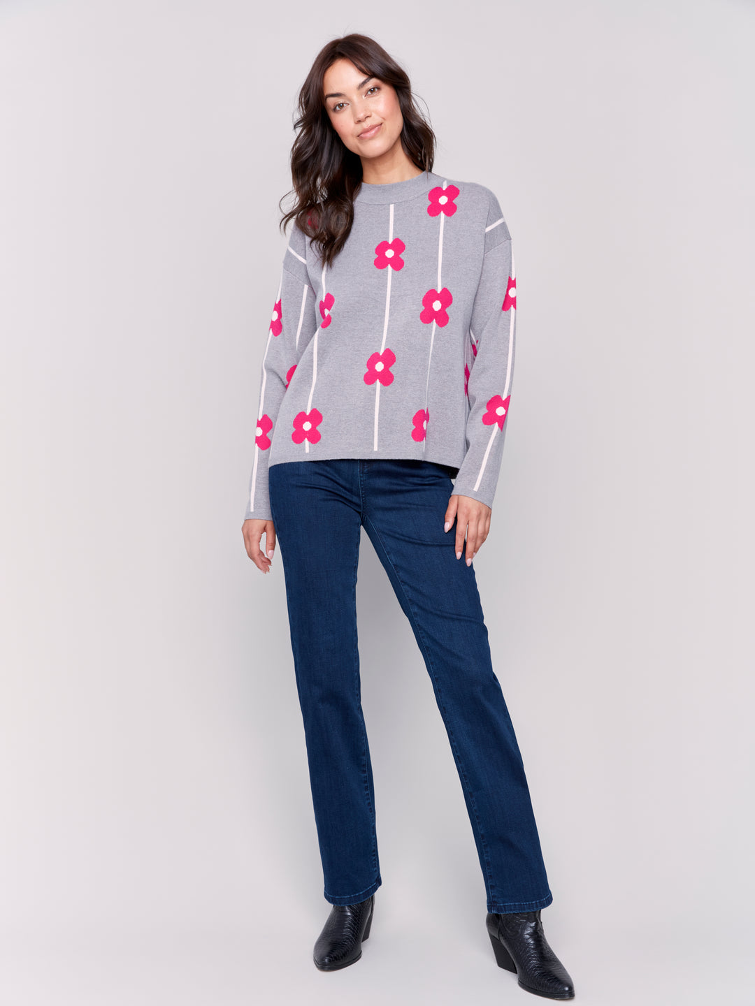 FLOWER STRIPE LS TOP