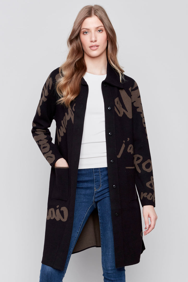 REVERSIBLE KNIT COAT WITH WORDS