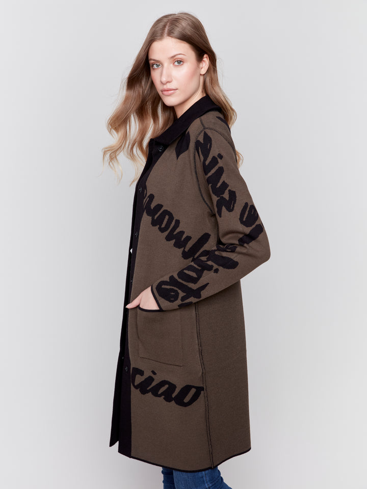 REVERSIBLE KNIT COAT WITH WORDS