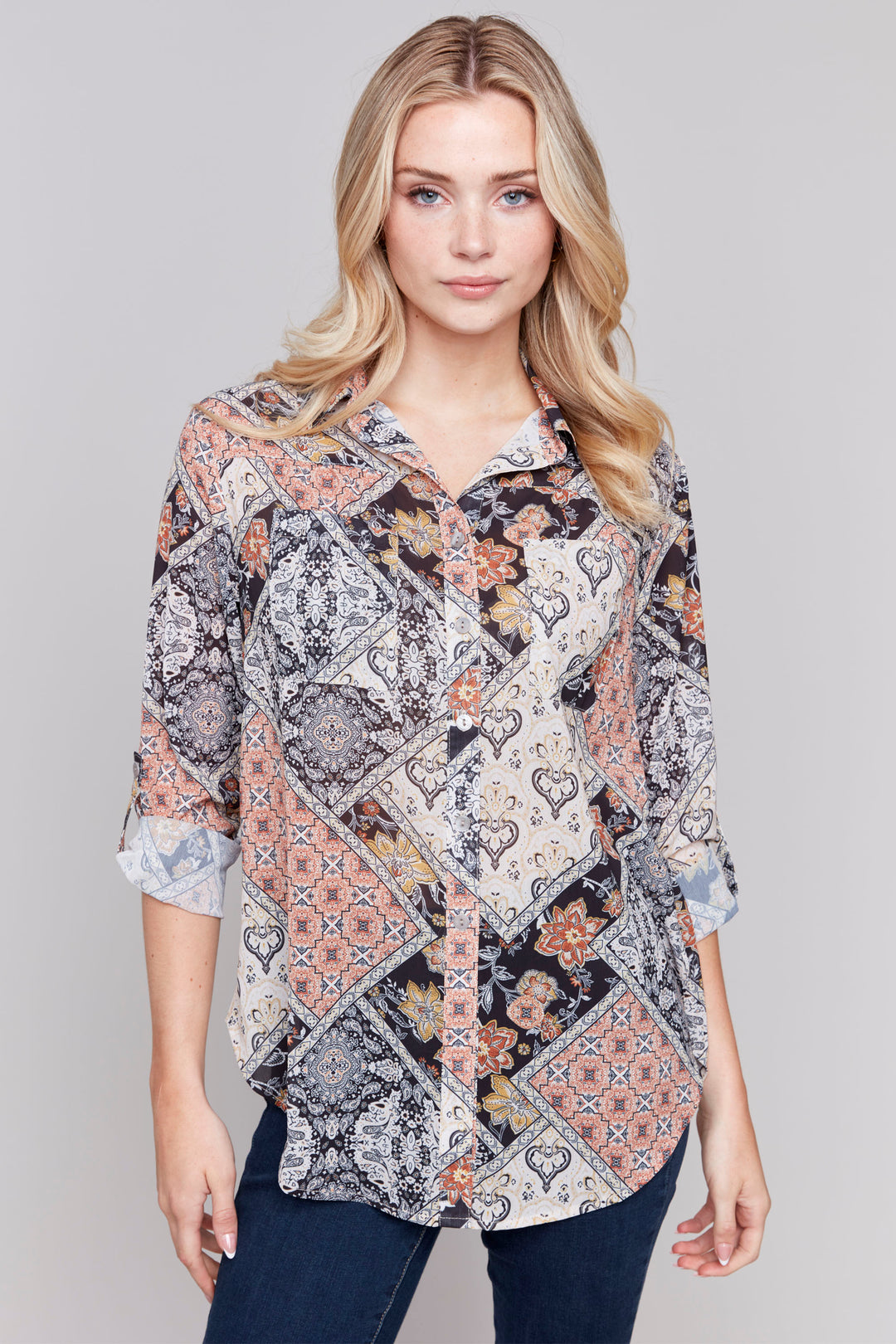 PATCHWORK PRINT BLOUSE