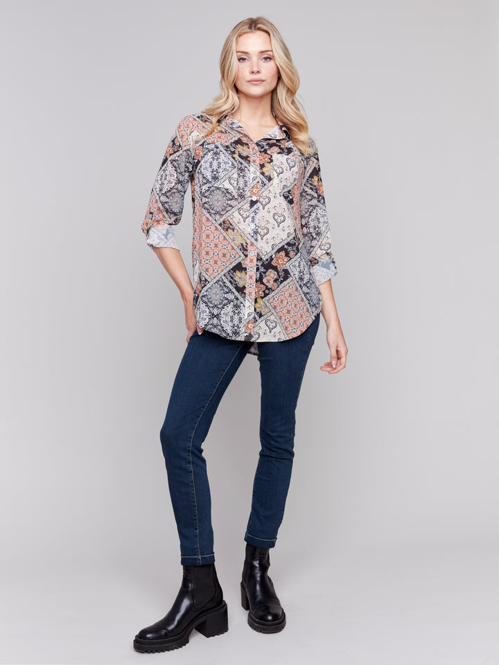 PATCHWORK PRINT BLOUSE