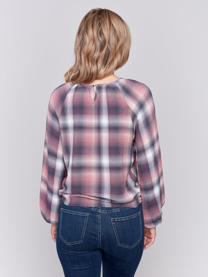 PLAID TIE FRONT TOP