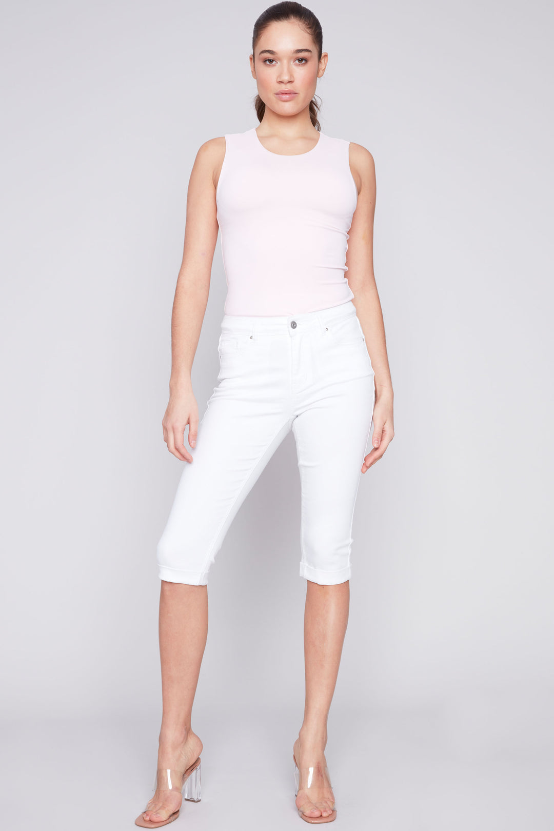 Made from solid stretch twill fabric, these comfy cotton pants feature smart cuffed (folded) hems for a polished look. 