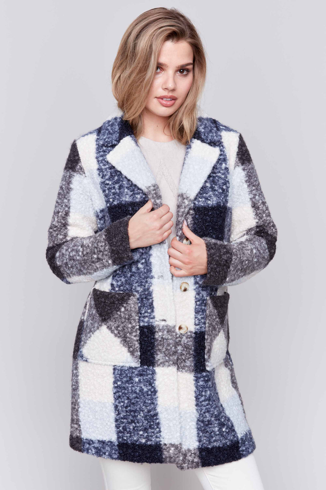 PLAID BOUCLE COAT