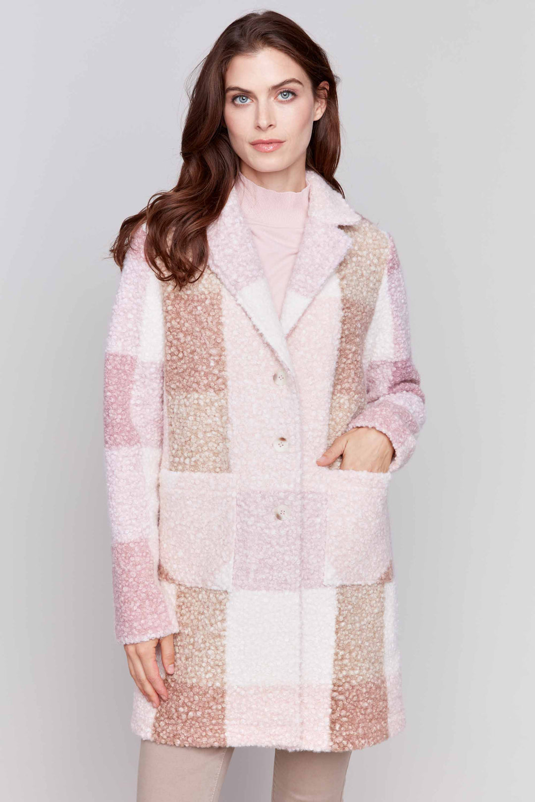 PLAID BOUCLE COAT