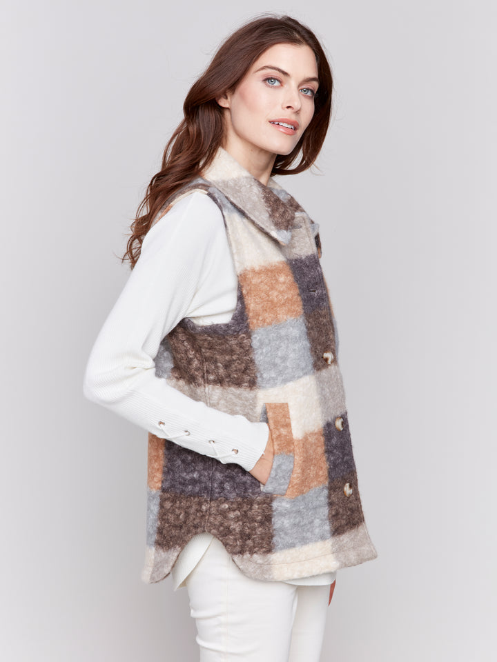 PLAID BOUCLE VEST