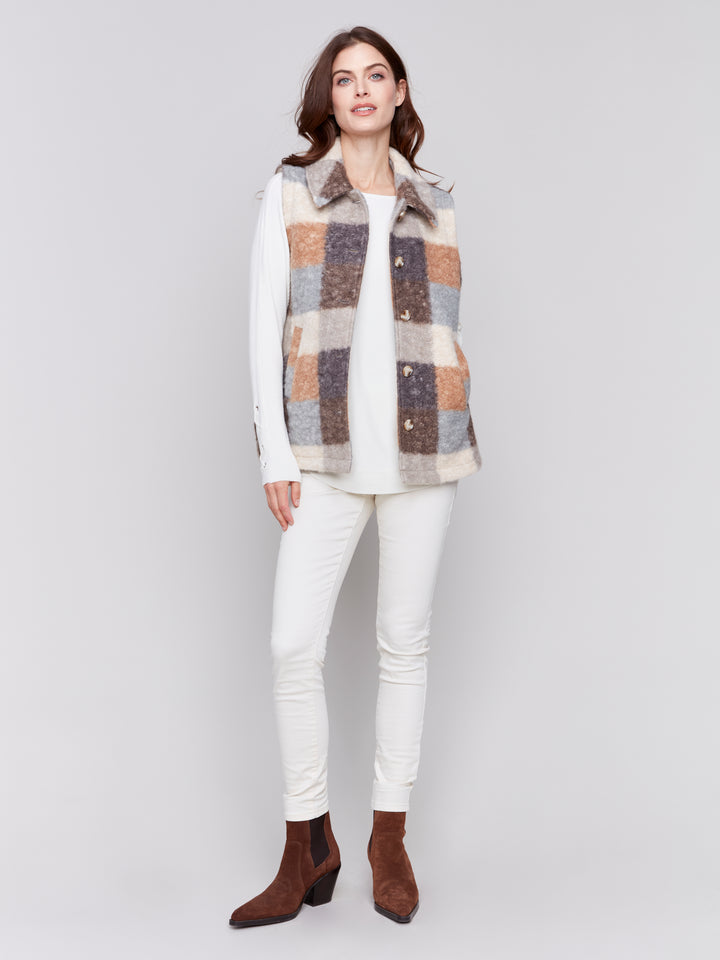 PLAID BOUCLE VEST