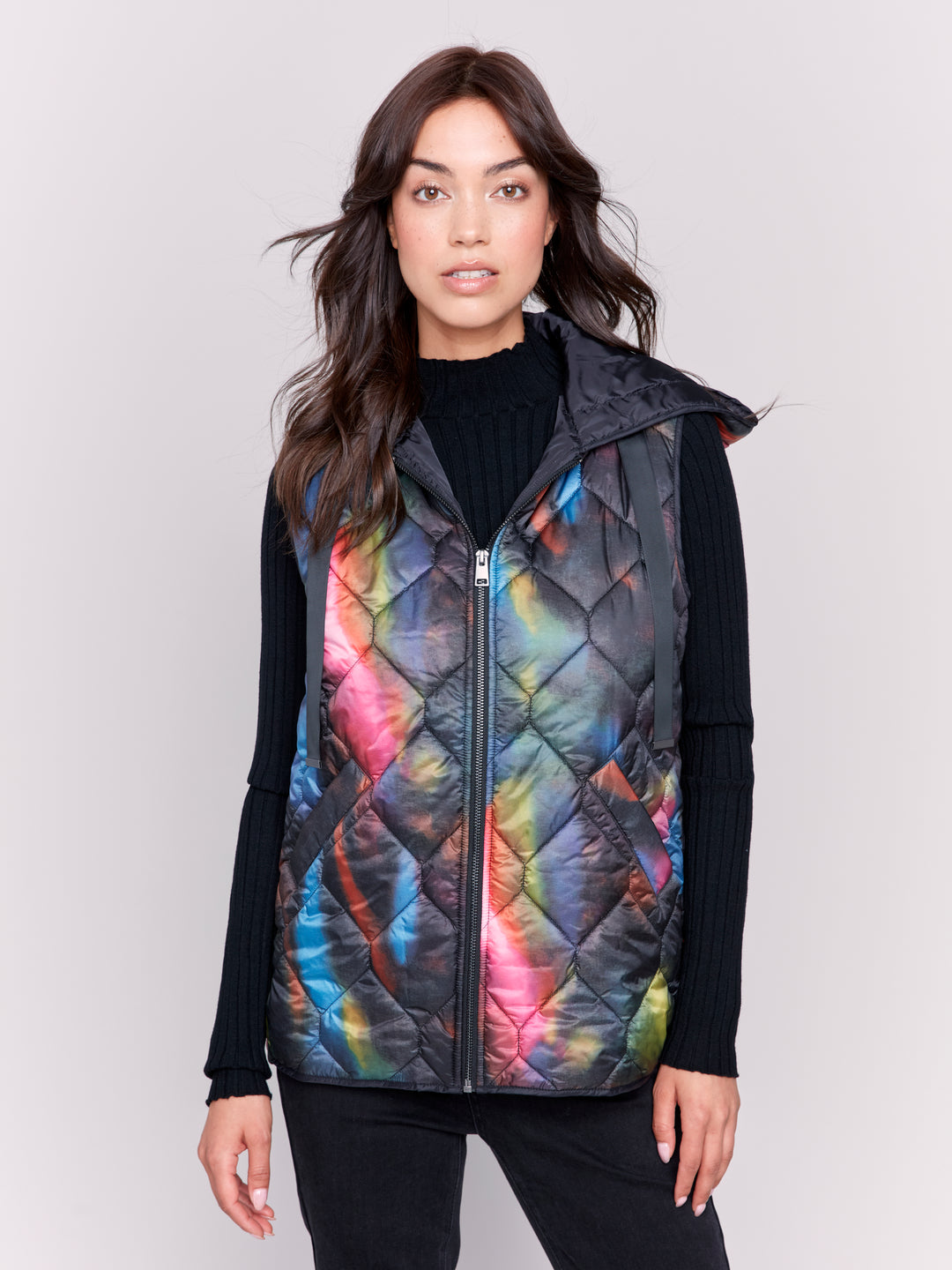 PRINT QUILTED PUFFY VEST