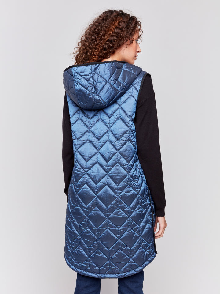 LONG QUILTED HOODIE VEST