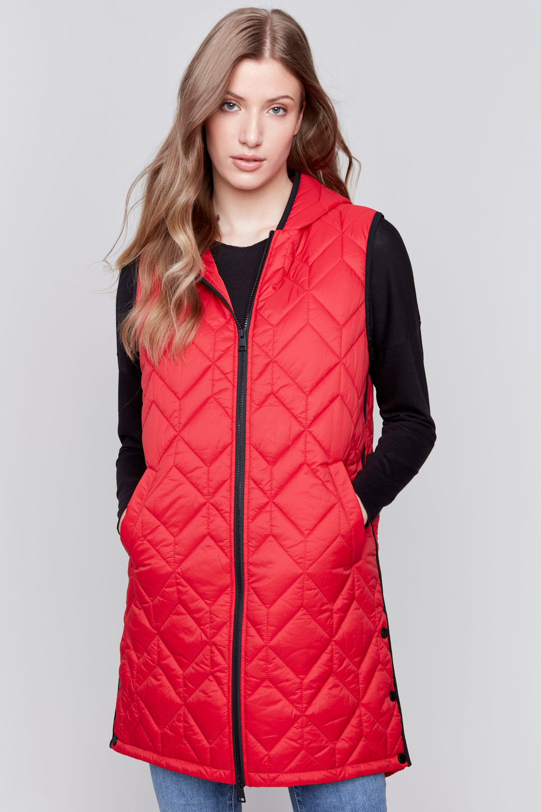 LONG QUILTED HOODIE VEST