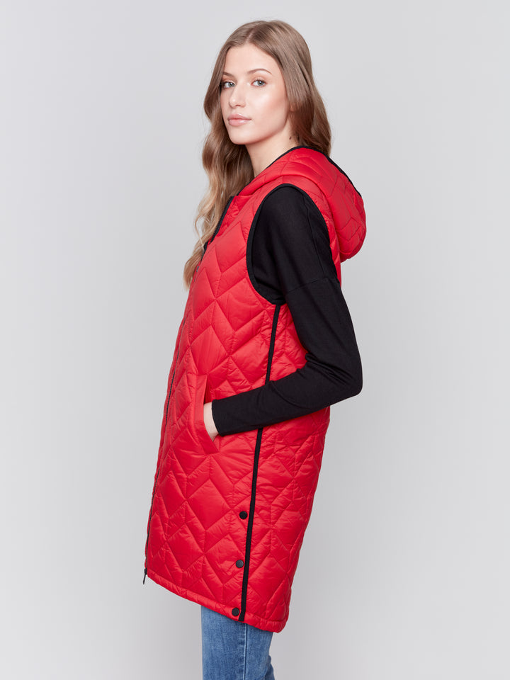 LONG QUILTED HOODIE VEST