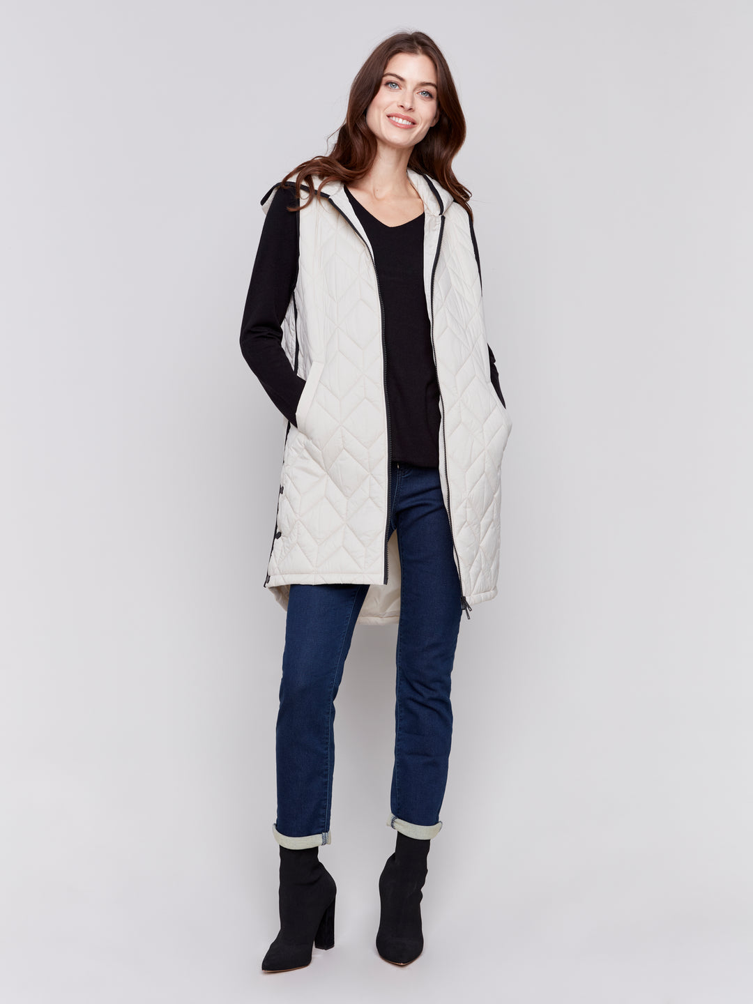 LONG QUILTED HOODIE VEST