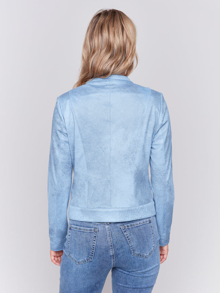 EMBOSSED FAUX SUEDE ZIP JACKET