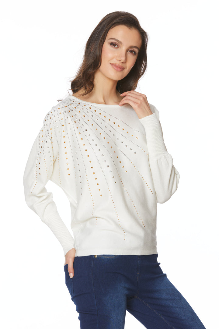 SNOW WHITE DOLMAN TOP WITH BLING