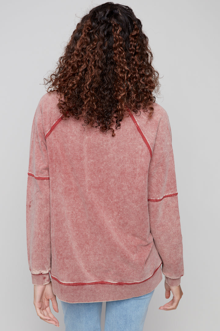 COLD DYE FRENCH TERRY V-NECK TOP