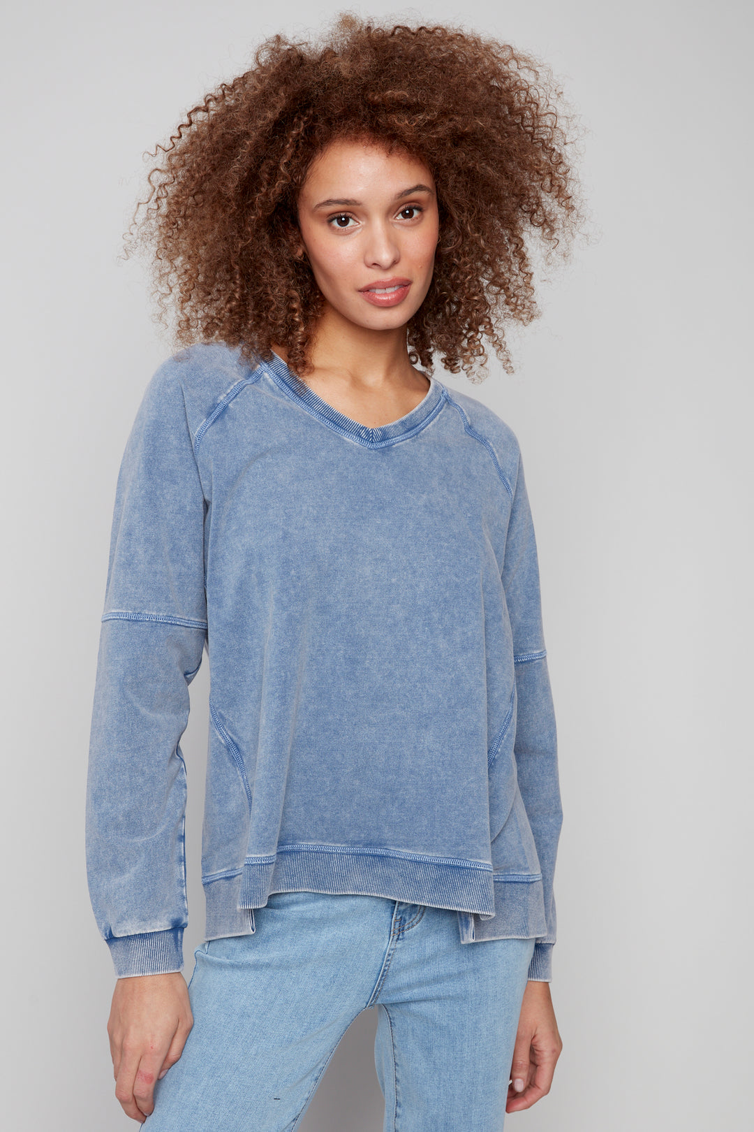 COLD DYE FRENCH TERRY V-NECK TOP