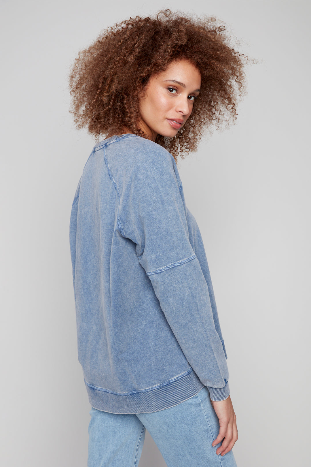 COLD DYE FRENCH TERRY V-NECK TOP